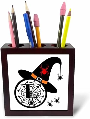 3dRose Монограм L Шапка на вещица за Хелоуин, паяци и държачи за химикалки от паутинной плочки (ph-371509-1)