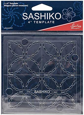 Шият Прост шаблон за бродерия Сашико 4 x 4 инча Shippou (Седем на съкровищата)