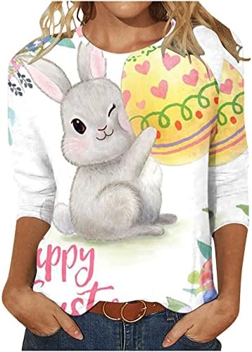 Честит Великден, Риза с 3/4 ръкав за Жени, Модни Ежедневни Тениски с Принтом, Летни Тениски с кръгло деколте, Топ, Пуловери
