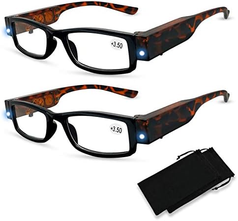 2 Опаковане на Очила за четене със светлината на Ярки led Ридеры с подсветка Очила за четене с подсветка в рамките Лупа