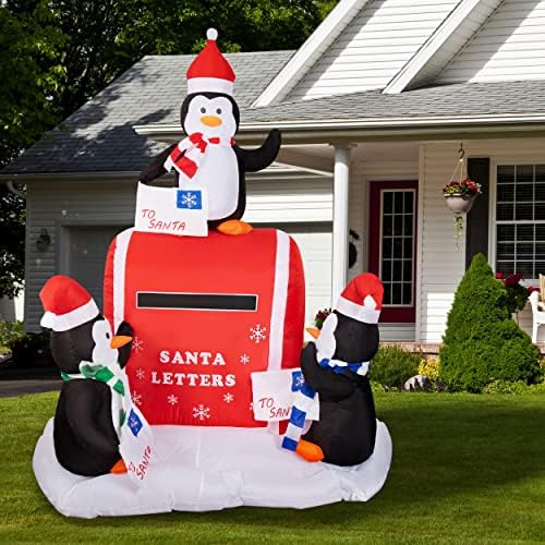 MAOYUE Коледни Надуваеми Украшения Пощенска кутия с Пингвин 6 фута Външни Коледни Украси, Надуваеми Вградени Светодиоди,
