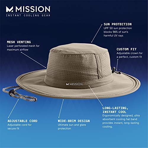 Шапка MISSION Cooling Booney - UPF 50, широки полета 3 инча, регулируем засаждане, окото дизайн осигурява максимален приток на въздух и