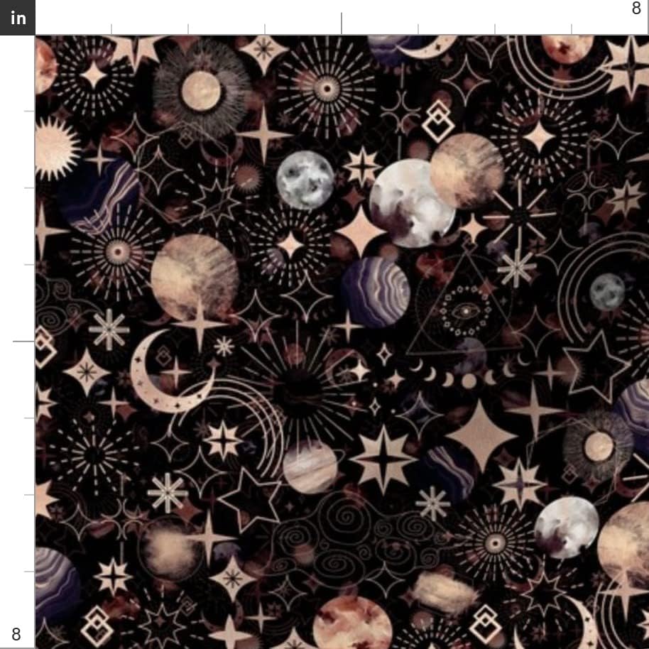 Плат Spoonflower - Звезди, Луна Небесната Астрология Космически Космоса С принтом на венчелистчетата Маркова памучен Плат,