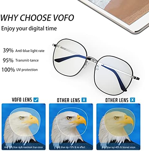 VOFO VISION Големи Кръгли Очила с Блокиране на Синя Светлина за Жените и Мъжете, Слот на Компютърни Очила със Заключване Синя Светлина