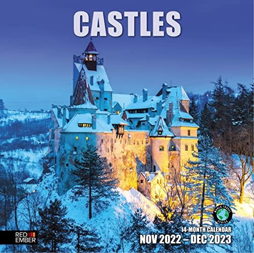 Стенен календар RED EMBER Castles на 2023 година, Който може да бъде окачен на месец | 12 x 24 Открит | От дебела и твърда хартия