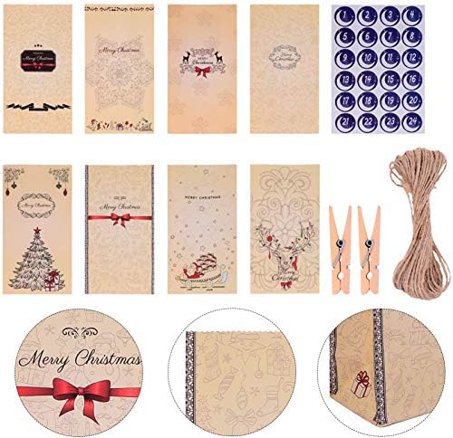 Kisangel 1 Комплект Коледни Адвент Календари Чанти 24 Дни, С Възможност за Попълване на Подаръчни Пакети с Обратното Броене Банер