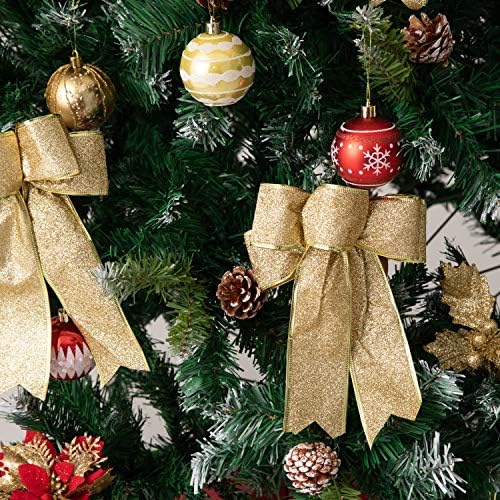 Giga Gud 12 бр. Блестящи Коледни Панделки Коледен Венец с Лък Украса за Коледната Елха Панделки за Украса на Коледното парти (Нов Gold12)