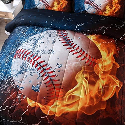 Комплект Бейзболен Одеяла NTBED в Пълен Размер, за момчета-тийнейджъри, 3D Спортно Спално Бельо, Комплект Одеяла с Принтом Огъня и 2