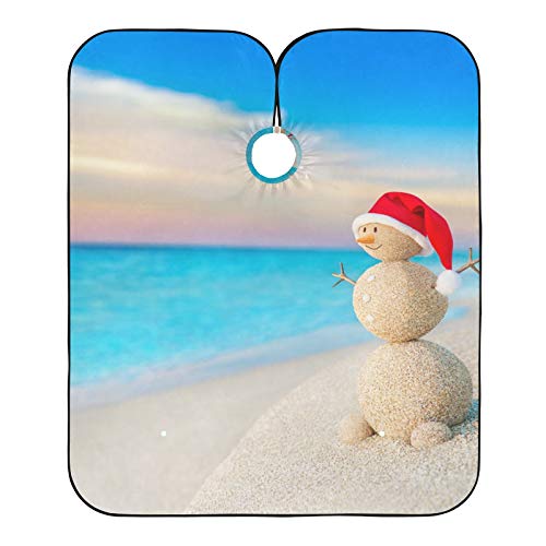 Коледен Пясъчен Снежен човек В Червена Шапка на Дядо Коледа, Плажна Фризьорски салон Наметало Ocean Sunset и Престилка за Брада 2