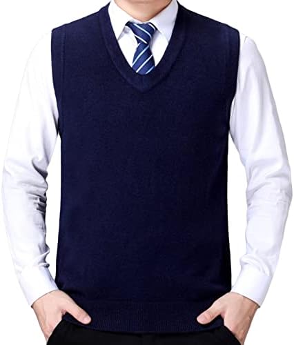 Мъжки Мек На Допир Жилетка-Обикновен пуловер, намаляване, Вязаный Топ на Средна възраст с V-образно деколте и копчета, Всекидневни