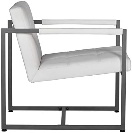 Дизайн студио Домашен Модерен стол, с акцент, в средата на века, оловянно-сива метална рамка и бяла запечатани кожа