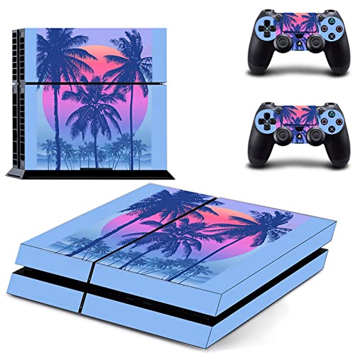 Кожата ZOOMHITSKINS PS4, съвместим с Playstation 4, Пастелно цвят Blue Ocean Sunset Palm Beach Surf California Излиза, 1 Кожа
