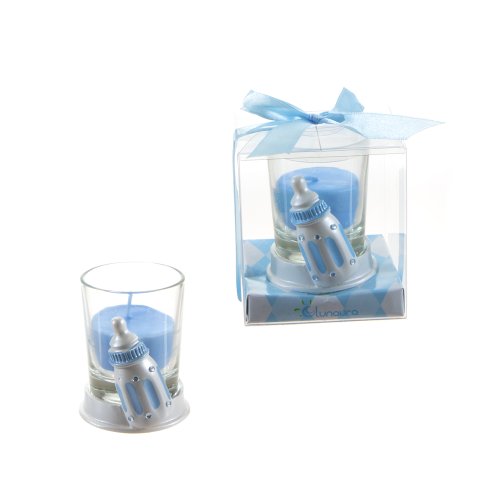 Lunaura Спомен Baby - Комплект от 12 Стъклени Свещи за бебешки бутилки Момче - Синьо