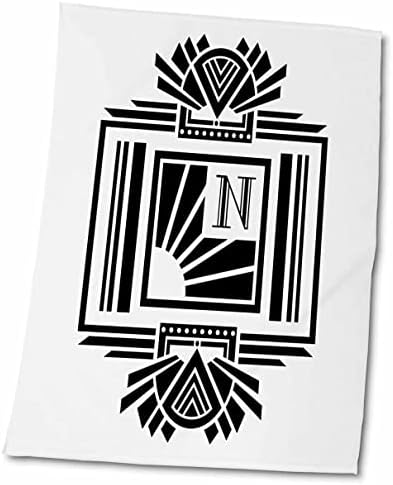 3. Буква N с монограм Drose - Черно на бяло Инициале в стил ар-деко - Кърпи (twl-241165-3)