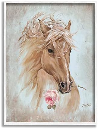 Ретро Портрет на Коня Stupell Industries, Конна боядисване с цветен модел Розова роза, Дизайн Деби Коулз, Стенно изкуство в бяла рамка,