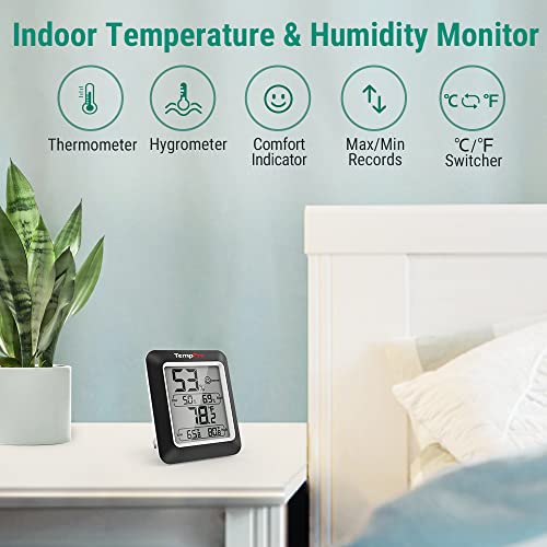 TempPro A50-2 Влагомер, Термометър за стая, Сензор за Влажност с Индикатора за комфорт на въздуха, 2 опаковки, Влага, Стаен