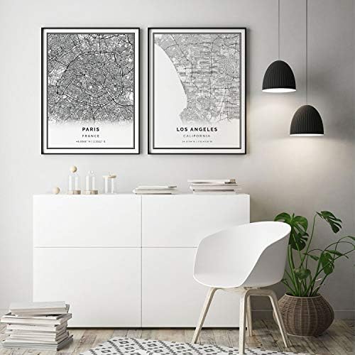 Квадратен Плакат с карта на Париж | Модерна Черно-бяло Стенно Изкуство | Скандинавски Начало Декор | Щампи градове на Франция