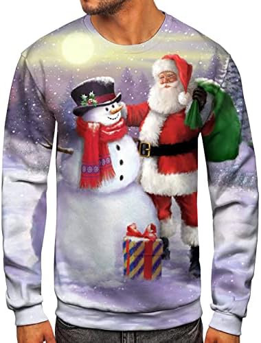 BEUU Коледен Пуловер за мъжете с Дълъг ръкав, Коледни Върхове с кръгло деколте и принтом Дядо Коледа, Вечер Случайни Дизайнерски