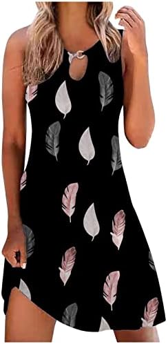 Женствена рокля в стил бохо 2023, Лятна Рокля Midi без ръкави с Цветен Принтом, Ежедневното женствена рокля с равен брой гласове-боя