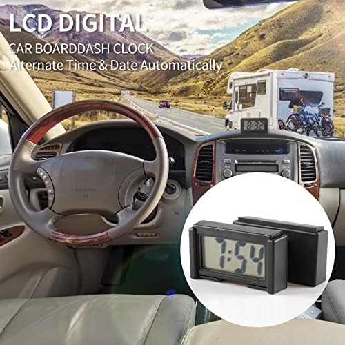 UYYE Mini Автомобилни Часовници Малки Цифрови Часовници -Аксесоари за автомобилни часа на стикери с функция стойка за прозрачен LCD екрана