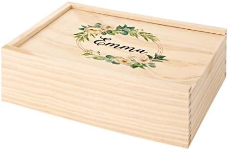Кутия за Сватбени Подаръци с Флорални Зелен Венец Koyal на Едро на Поръчка, 4 x 6 инча, Потребителско име, Естествено Дърво
