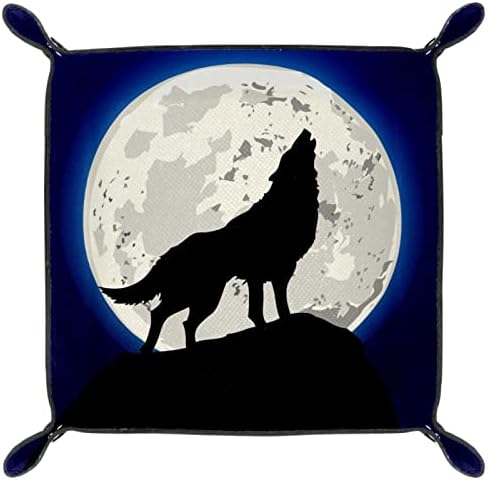 Илюстрация Такаменга Воющий вълк на фона на Луната, Кутии За съхранение, Малък Кожен Поднос за Камериер, Държач за Бонбони,