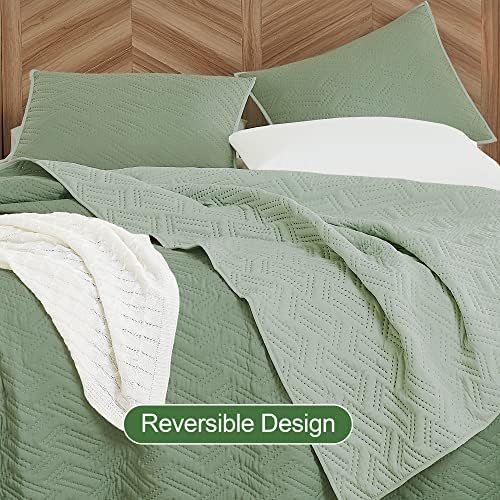 Geniospin Queen Комплект ватирани одеала - Леко Лятно Стеганое одеяло от 3 теми с подложки - Покривки за легло в цвят на зелен