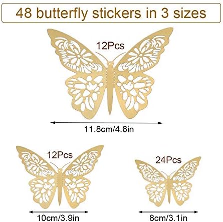 Пеперуда Стенен Декор Стикер На Стената, 48 бр Златното 3D Произведения на Преносимо Монтиране на Украса САМ Летящ Декор за Детска