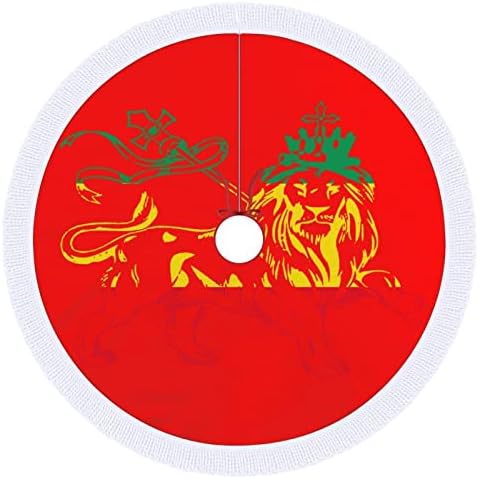 Rasta Лъвът от Юда Флаг Етиопия Коледно Дърво Пола с Пискюли Коледен Празничен Мат Декорация Принт