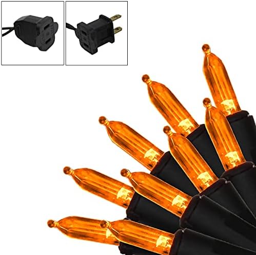150 Led мини-коледни гирлянди Хелоуин Orange, На 50 Метра на черен проводник на Plug-in със сертификат UL, Кехлибар, светлините на Коледната