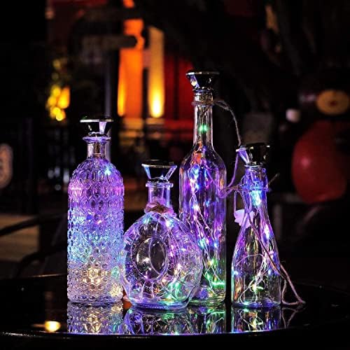 Соларни лампи за бутилки Вино VOOKRY с втулка, 8 опаковки, 20 светодиода, Гирлянди от Сребърен тел, за парти, Коледа, Деня на Майката,