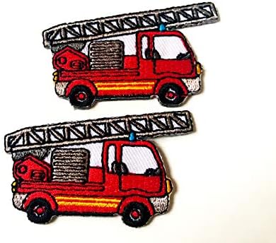 Комплект от 2 бр. Мини-Червена Пожарна кола с Хубав Анимационни Модел, Пришитая Ютия с Бродирани Апликации, Магазин Петна