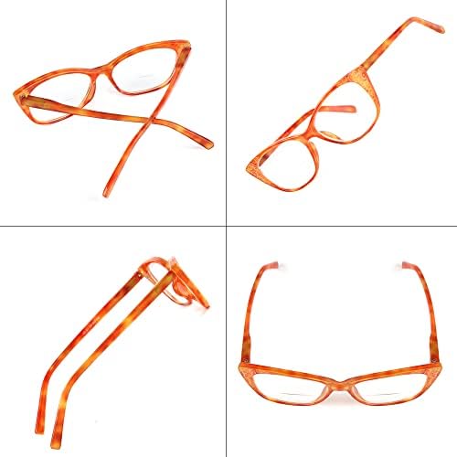 Hyyiyun 3 Опаковки Бифокальных Очила за четене за Жени Cateye с Дизайнерски Лазерни, Цветен Рамки 1.5 2.0 2.5 3.0