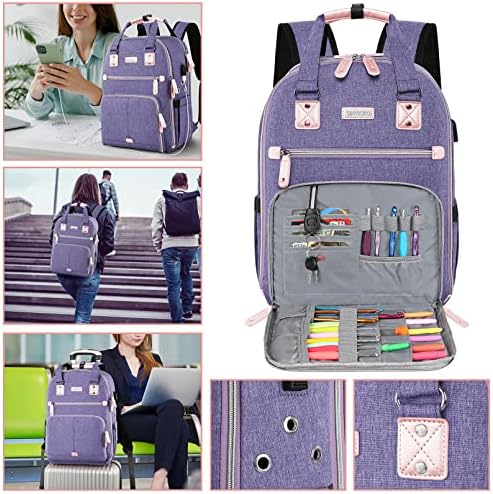 Чанта за плетене на една Кука, Раница, за плетене и Органайзер за всички с USB порт за зареждане, Голяма Чанта-Тоут За съхранение