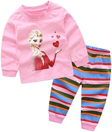 Комплекти Пижам Elsa с Дълъг ръкав За Малки Момичета/Розови Пижамные Комплекти От Памук За Малки Деца