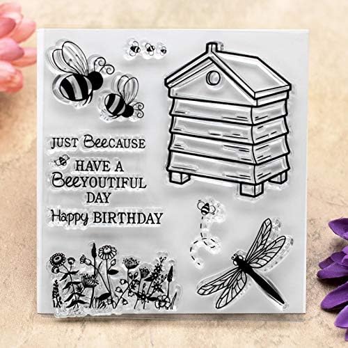 DDOUJOY Цветя на Пчелите честит Рожден Ден на Фона Прозрачни Печати за Направата на Картички, Бижута и САМ Scrapbooking 3021564