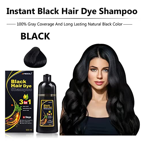 lymznus Herbal 3 в 1 Черна Боя за коса - Шампоан за Боядисване на Черна коса от седины, Быстрорастворимый Black Шампоан за коса за