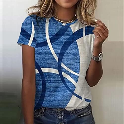 Младежи Геометричен Принт Блузи Свободно Намаляване на Топ Тениски Късна Закуска С Къс ръкав Есенно Летни Блузи Облекло КС