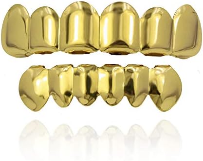 TOPGRILLZ Златни Решетки за вашите зъби с покритие от 18-Каратово злато в стил хип-Хоп, Обичай, Полирани Зъби Grillz за Мъже и Жени с 4 Силиконови