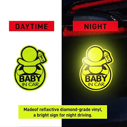 Стикер Gikop Baby in Car за автомобили (2 опаковки), Детето на борда, Забавна и сладка Стикер с предупреждение, Жълт Знак за