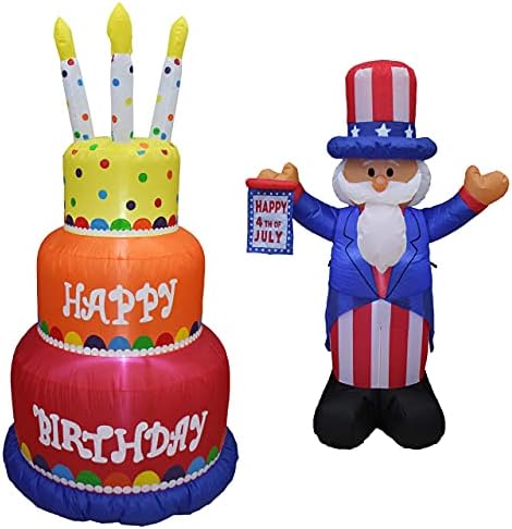 Два комплекта бижута за рожден Ден и патриотична партита, включително и надуваем торта честит рожден ден на височина 6 фута със свещи