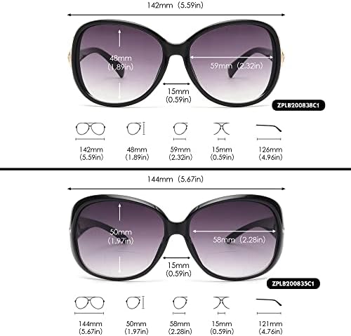 JM Класически Бифокални Очила за Четене Очилата за Четене за Жени със Защита от ултравиолетови лъчи На Открито Черно + 2.0