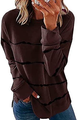 Есенни дамски ежедневни блузи с кръгло деколте и дълъг ръкав, по-големи размери, свободните пуловери с шарени принтом, ризи