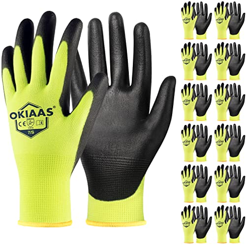 Предпазни работни ръкавици OKIAAS Bulk Pack 12, без мирис, с антиоксидантна полиуретанова боя с покритие и дръжка, работни