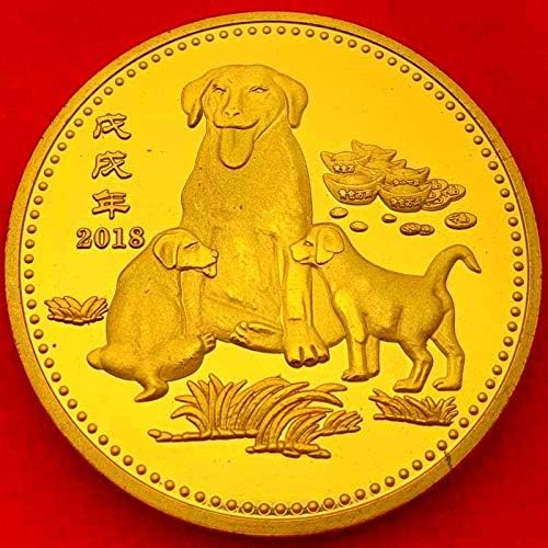 2018 Китайската Възпоменателна Монета Година на Кучето Усу, Колекция Зодиак Животни, Златната Монета Фува, Щастливи пари, Коледна