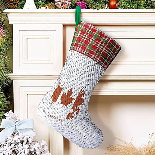 Канада ден, Коледни Чорапи С Пайети, Блестящи Стенни Висящи Украси, Украса за Коледната Елха, Празнична Парти
