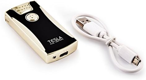 Tesla Coil Lighters ™ USB Акумулаторна Ветрозащитная Двухдуговая запалка (златен)