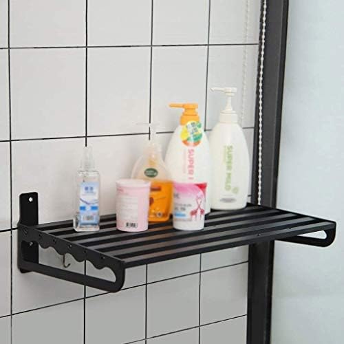 KLHHG Полк за банята, с монтиран на стената Рафтове за съхранение, Металик, Черен, изработени от плътни материали