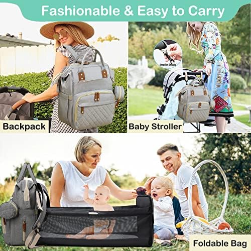 Раница-чанта за памперси Tandanic, Чанта за бебешки Пелени с Устройство за Преобличане, Чанта за майките, Многофункционални Сгъваеми