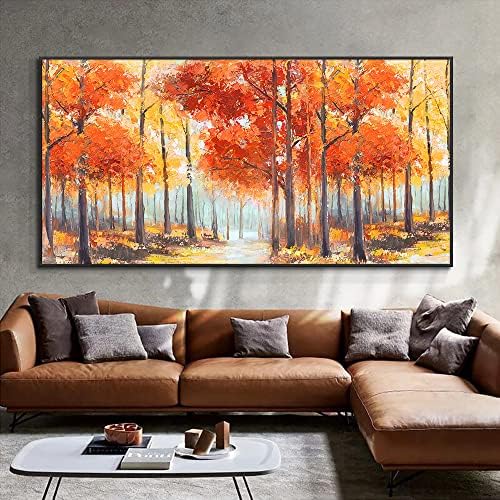WunM Studio CE Абстрактни Дървета с Оранжево-Жълто Кленов лист, Пейзажное дърво, маслени картини, Ръчно Рисувани, Платно